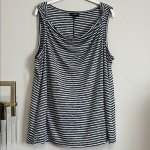 Lane Bryant 18/20 Drape Blue/Black White Striped Sleeveless Tank Top Rayon Blend